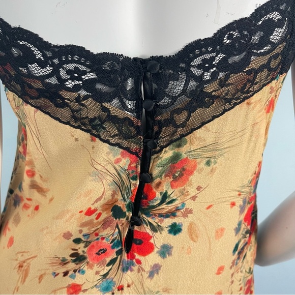 Zara Trafaluc Gold Floral Lace Trim Slip Mini Dress XS Fairy Y2K Boho Whimsigoth - Picture 8 of 12